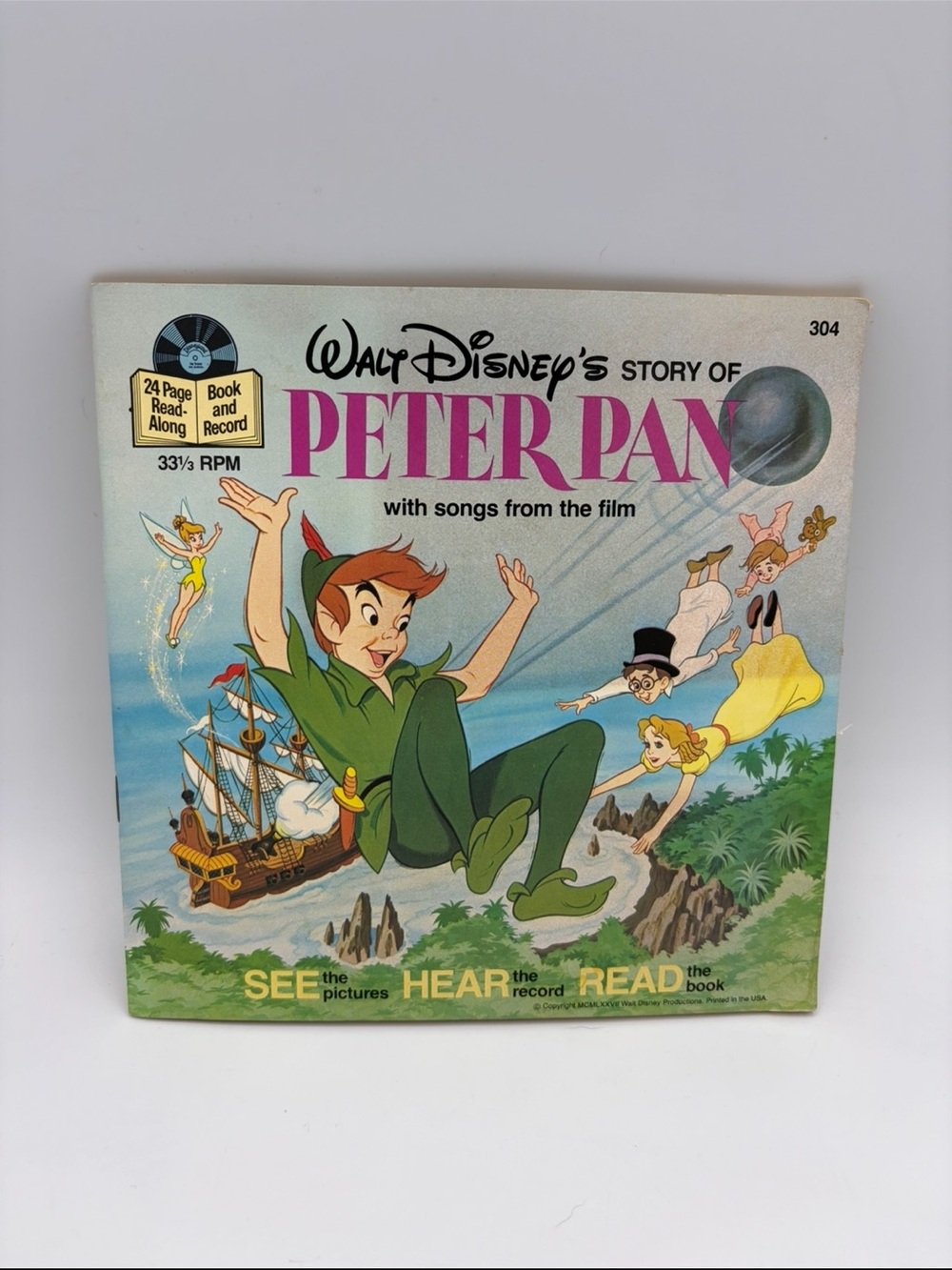 Vintage 1971 Walt Disney’s Story of Peter Pan Read-Along 24 Page Book & Record